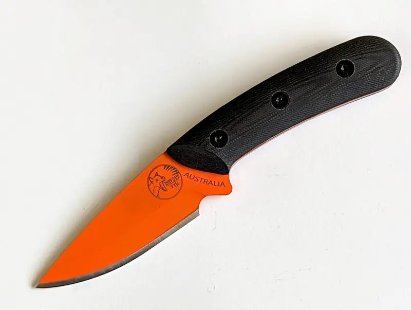 Ausssie Made Hunting Knife Fixed Blade Orange Cerakote Black G10 Handle