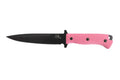Tassie Tiger Pig Sticker 8″ Black Blade Hunting Knife , Pink G10 Non Slip Handle with Leather Sheath